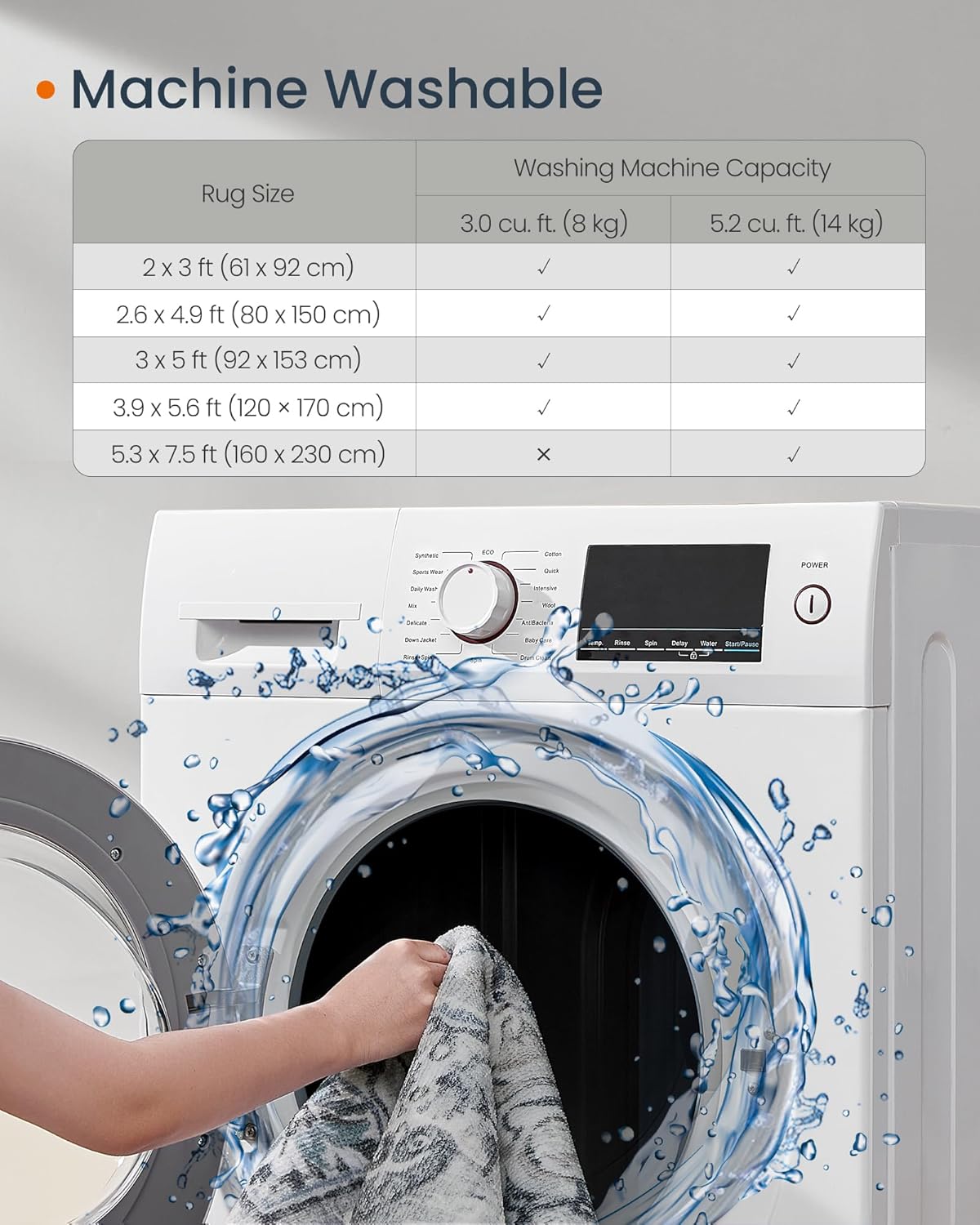 SONGMICS Covor decorativ antiderapant, stil vintage, lavabil la masina, 120×170 cm, gri