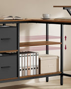 VASAGLE Birou in forma de L, suport monitor, 2 rafturi si 2 sertare, 105x135x76 cm, maro rustic