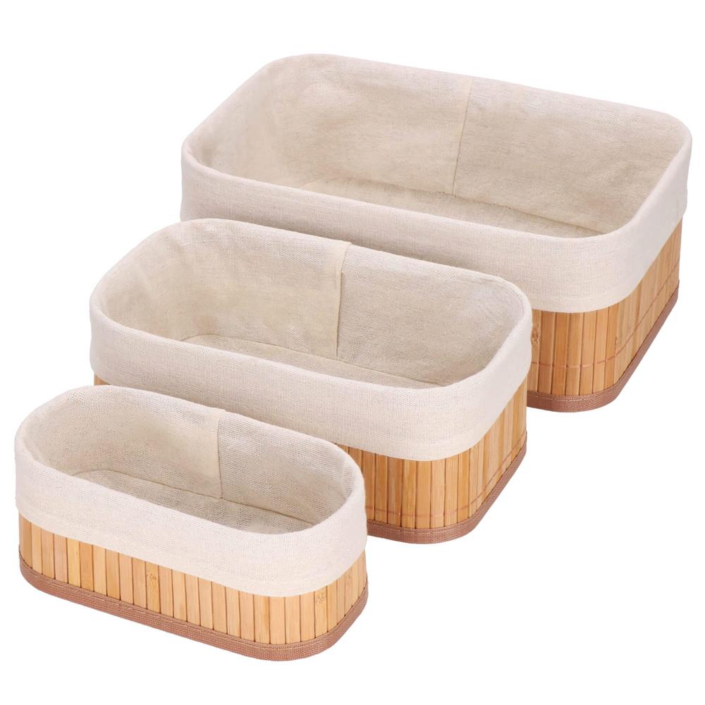 Set 3 cutii organizatoare din bambus, diverse dimensiuni, maro