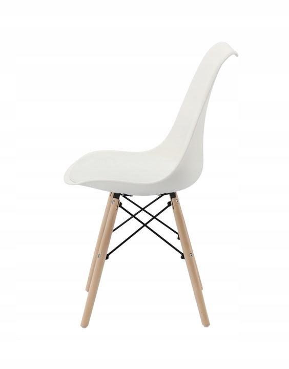 Set 4 scaune de bucatarie, design scandinav modern, sezut cu burete, alb