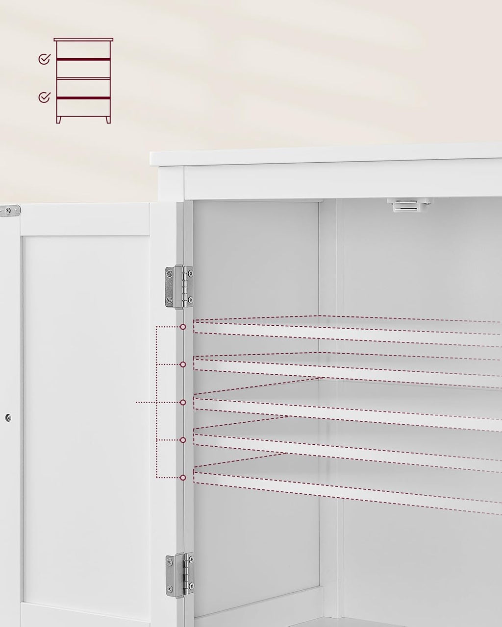 VASAGLE Dulap de baie, din MDF, cu 2 compartimente si 4 usi, rafturi reglabile, 30x60x110cm, alb