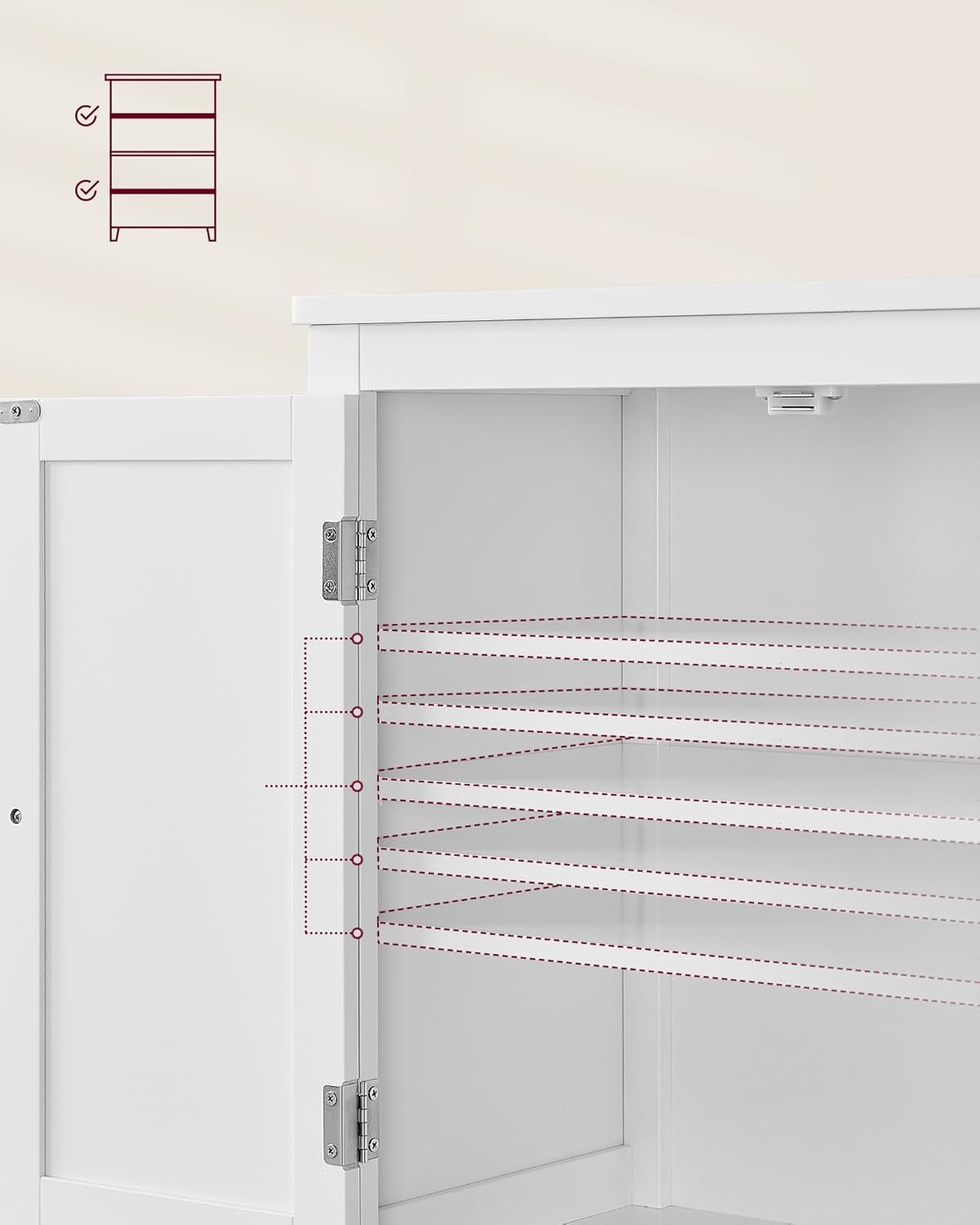 VASAGLE Dulap de baie, din MDF, cu 2 compartimente si 4 usi, rafturi reglabile, 30x60x110cm, alb