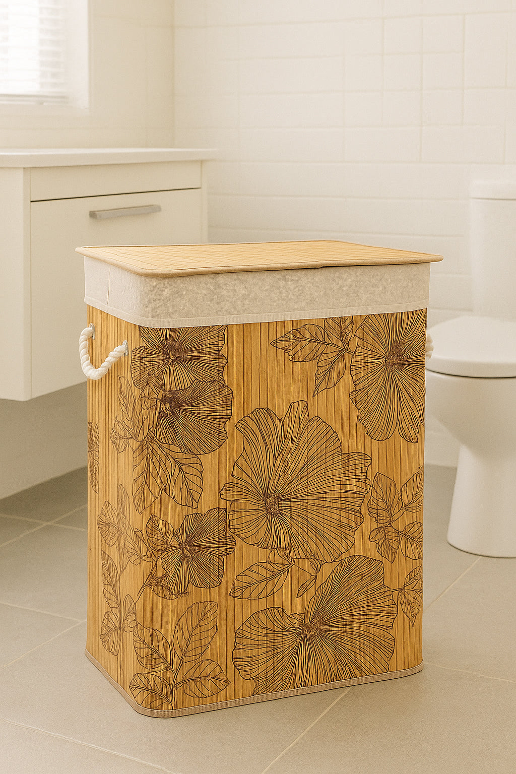 Cos rufe 5Five Blackflora, bambus, 60 litri, 42x31x51 cm, natur