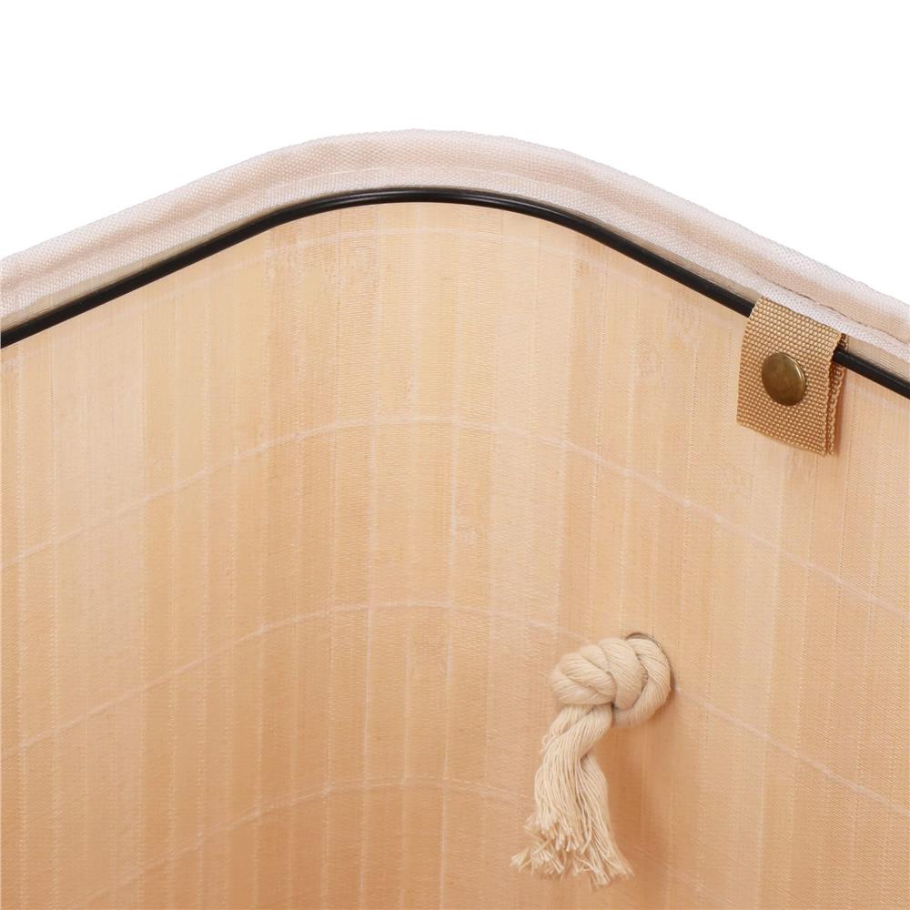 Cos de rufe din bambus cu capac, 2 compartimente, sac detasabil, volum 100L, 54x35x60cm, alb