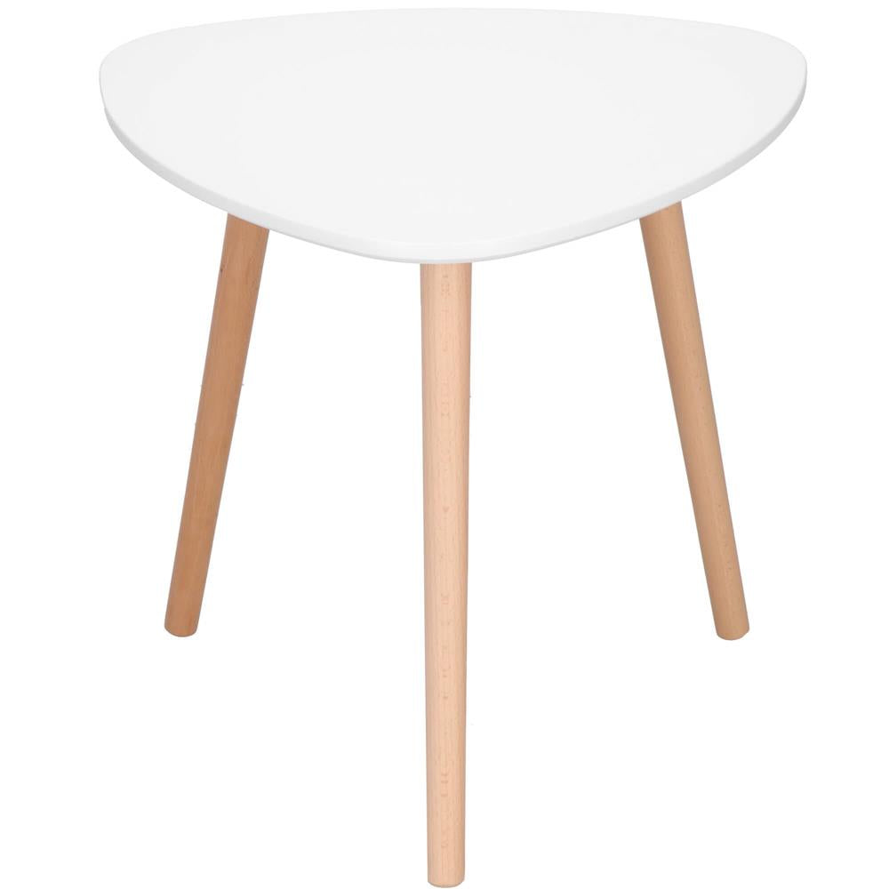 Masa de cafea, ovala, diametru 50 cm, inaltime 48 cm, Blat MDF, Picioare lemn, Alb