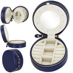 (DL) Cutie depozitare si organizare bijuterii, MDF, piele ecologica, 11 x 5cm, albastru marin