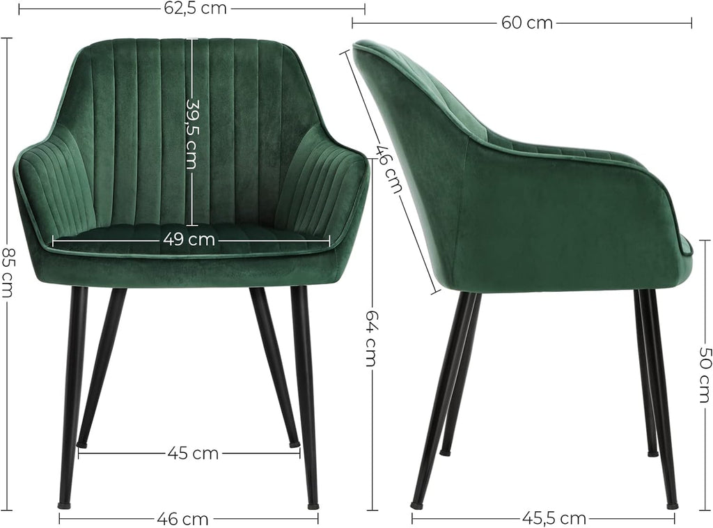 SONGMICS Scaun living tapitat din catifea cu cotiere, sarcina 120 kg, 63x60x85 cm, verde
