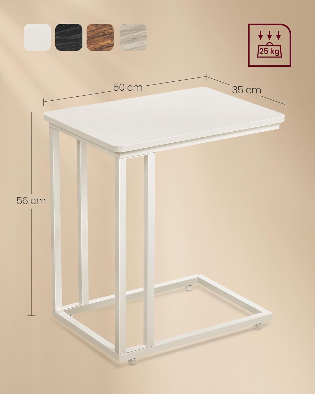 VASAGLE Masuta de cafea, cu cadru de otel si roti, stil industrial, 35x50x60 cm, crem