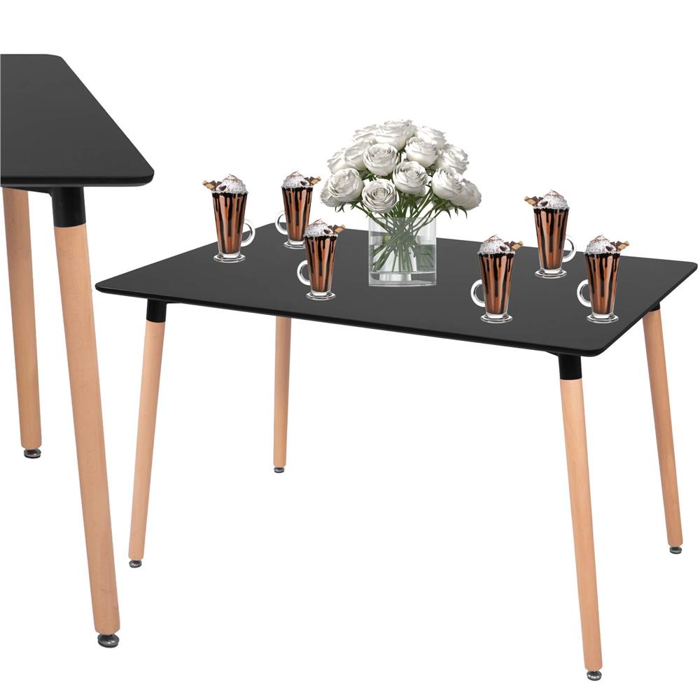 Masa dining bucatarie, dreptunghiulara, 120x80x74 cm, Blat MDF, Picioare lemn, Negru