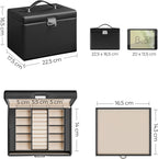 SONGMICS Cutie de bijuterii cu 4 nivele, 3 sertare, oglinda si incuietoare, 18x23x17cm, negru