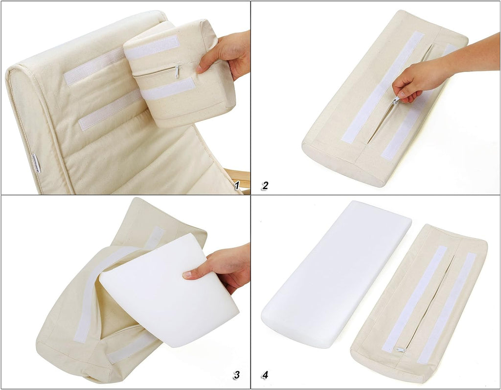 SONGMICS Scaun balansoar din lemn, suport picioare reglabil, maxim 150kg, 55x115x91cm, bej