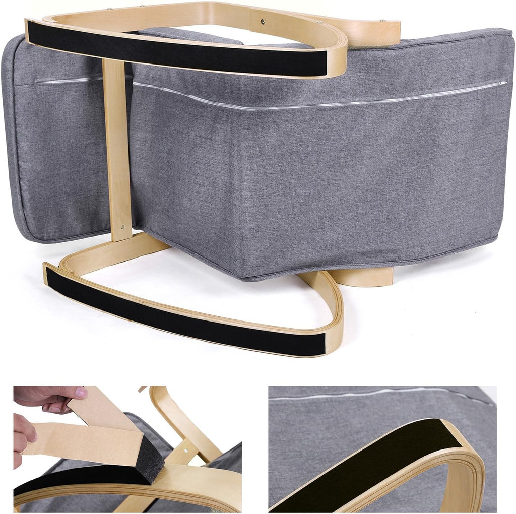 SONGMICS Scaun balansoar din lemn, suport picioare reglabil, maxim 150kg, 55x122x84cm, gri inchis