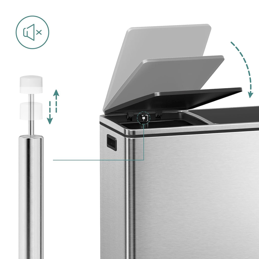 SONGMICS Cos de gunoi din inox cu 2 compartimente colectare selectiva, cu galeti interioare, 2x30litri, argintiu