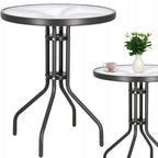 Masa pentru gradina sau balcon, cadru metalic, blat sticla, 60x70cm, negru