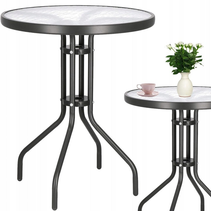 Masa pentru gradina sau balcon, cadru metalic, blat sticla, 60x70cm, negru