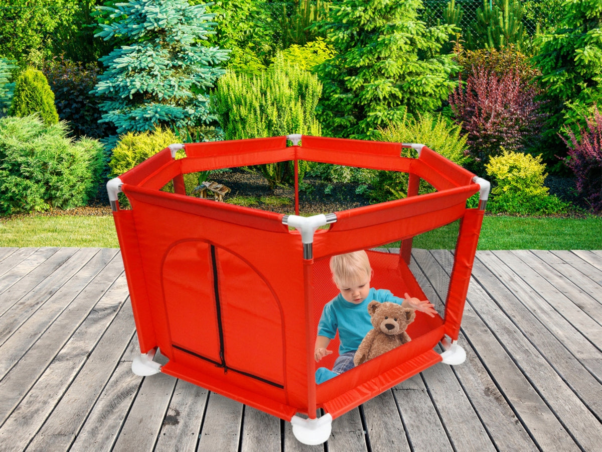 Tarc loc de joaca pentru copii sau bebe, material textil, rosu, 130x60cm