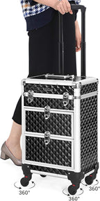 SONGMICS Valiza pentru cosmetice cu roti, profesionala, inchidere cu cheie, 24x34x56cm, negru