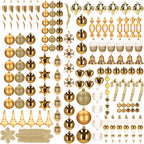 Set globuri si decoratiuni de Craciun, 155 piese, diverse dimensiuni, auriu