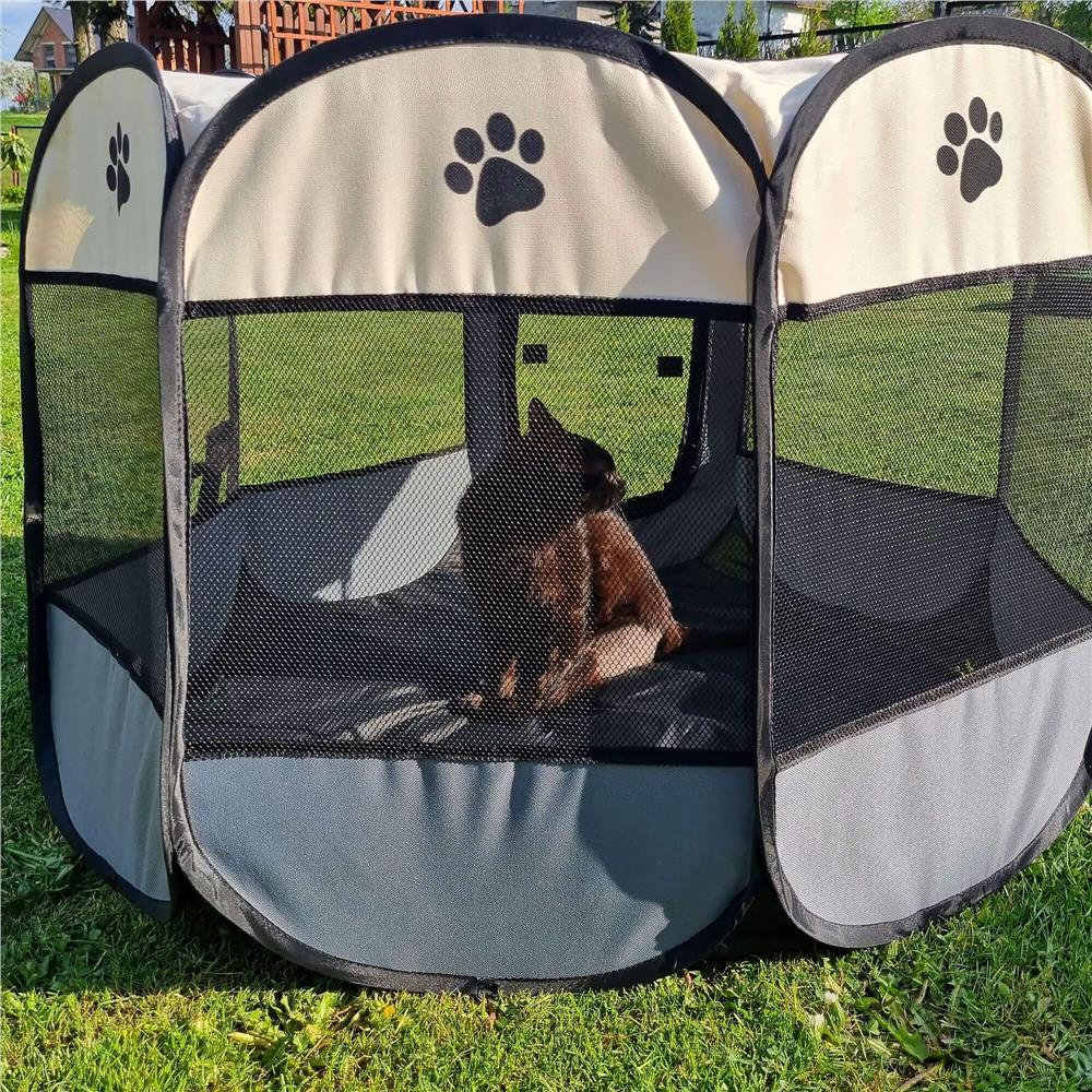 Tarc pliabil pentru animale de companie, diametru 114cm, gri crem