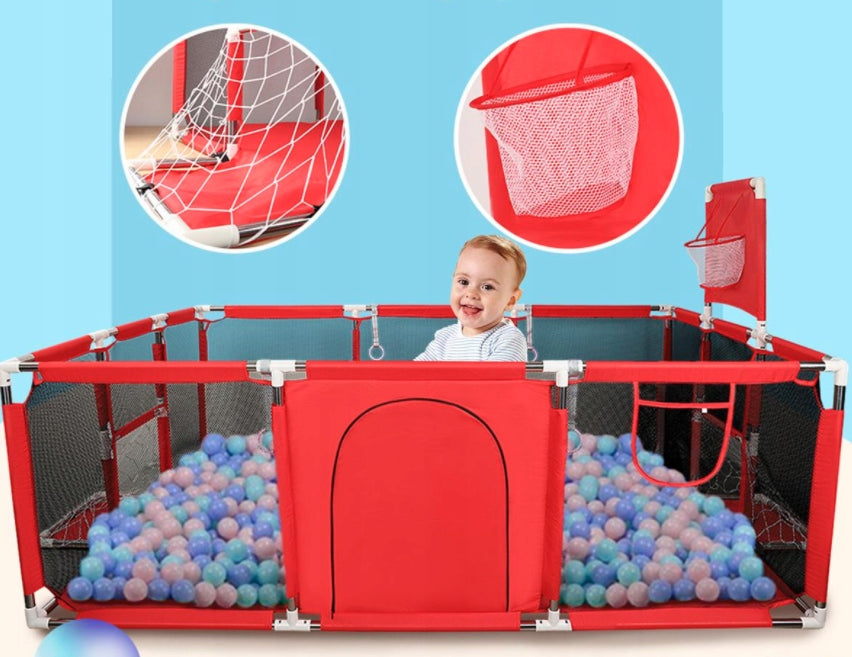 Tarc loc de joaca XXL pentru copii sau bebe, material textil, rosu, 230x122x62cm