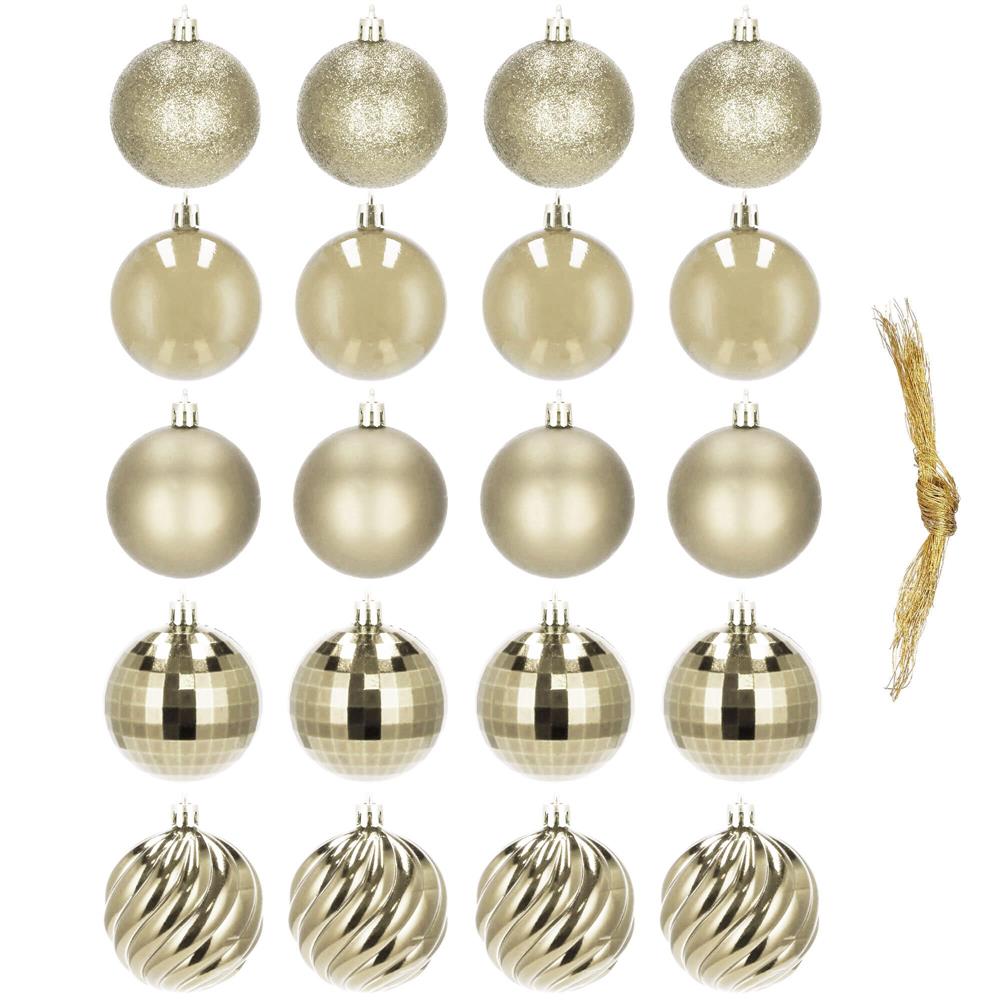 Set globuri de Craciun, 20 bucati, 5 modele, 6cm, auriu