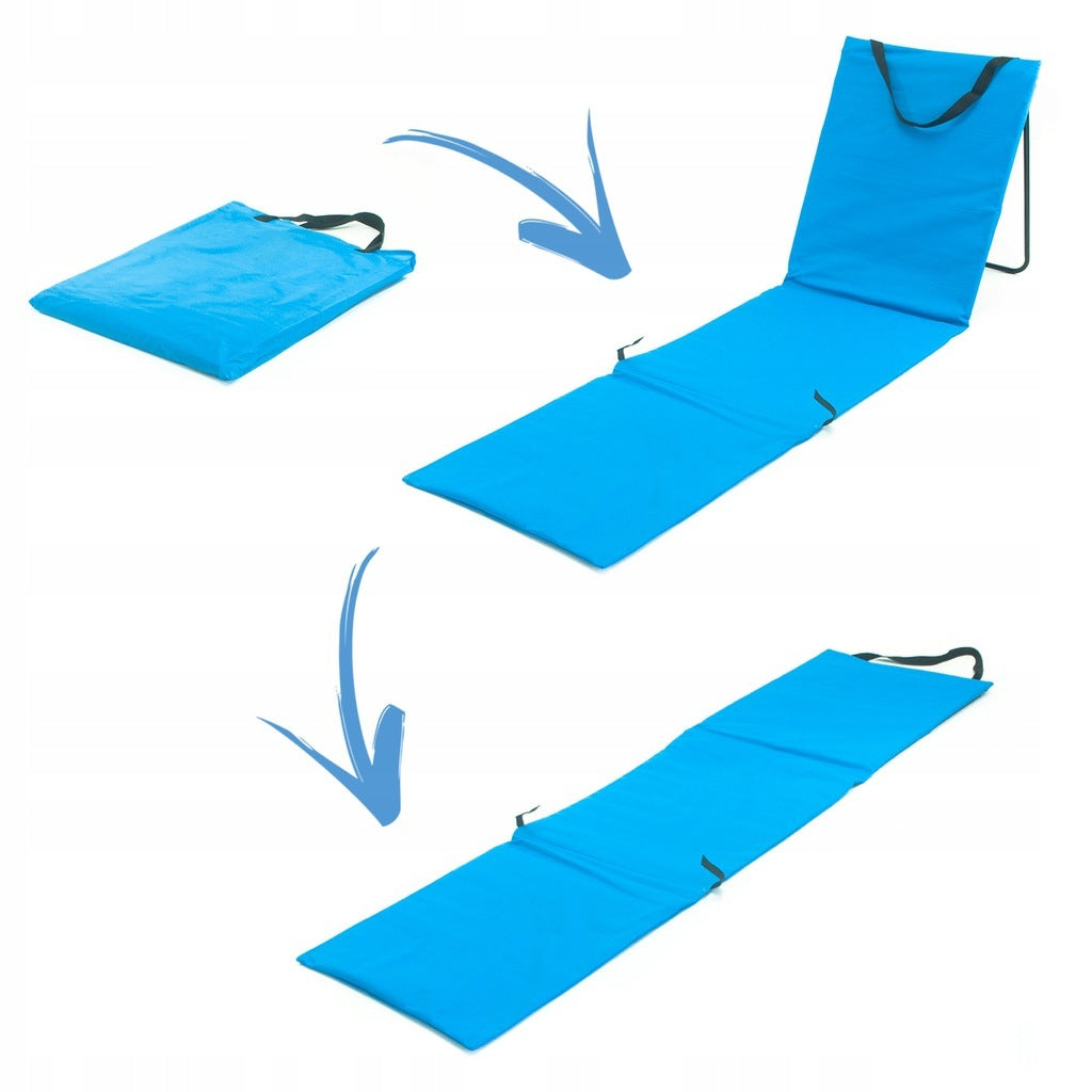 Sezlong de plaja pliabil, spatar cu cadru metalic, reglabil, 150x47x48 cm, albastru