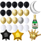 Set 53 baloane si decoratiuni, Happy Birthday, argintiu, negru, auriu