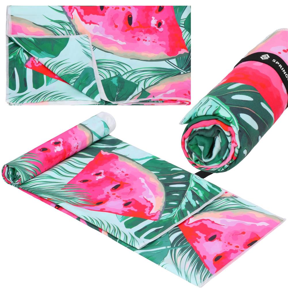 Prosop de plaja cu uscare de rapida, husa de transport, 90x180cm, model pepene verde