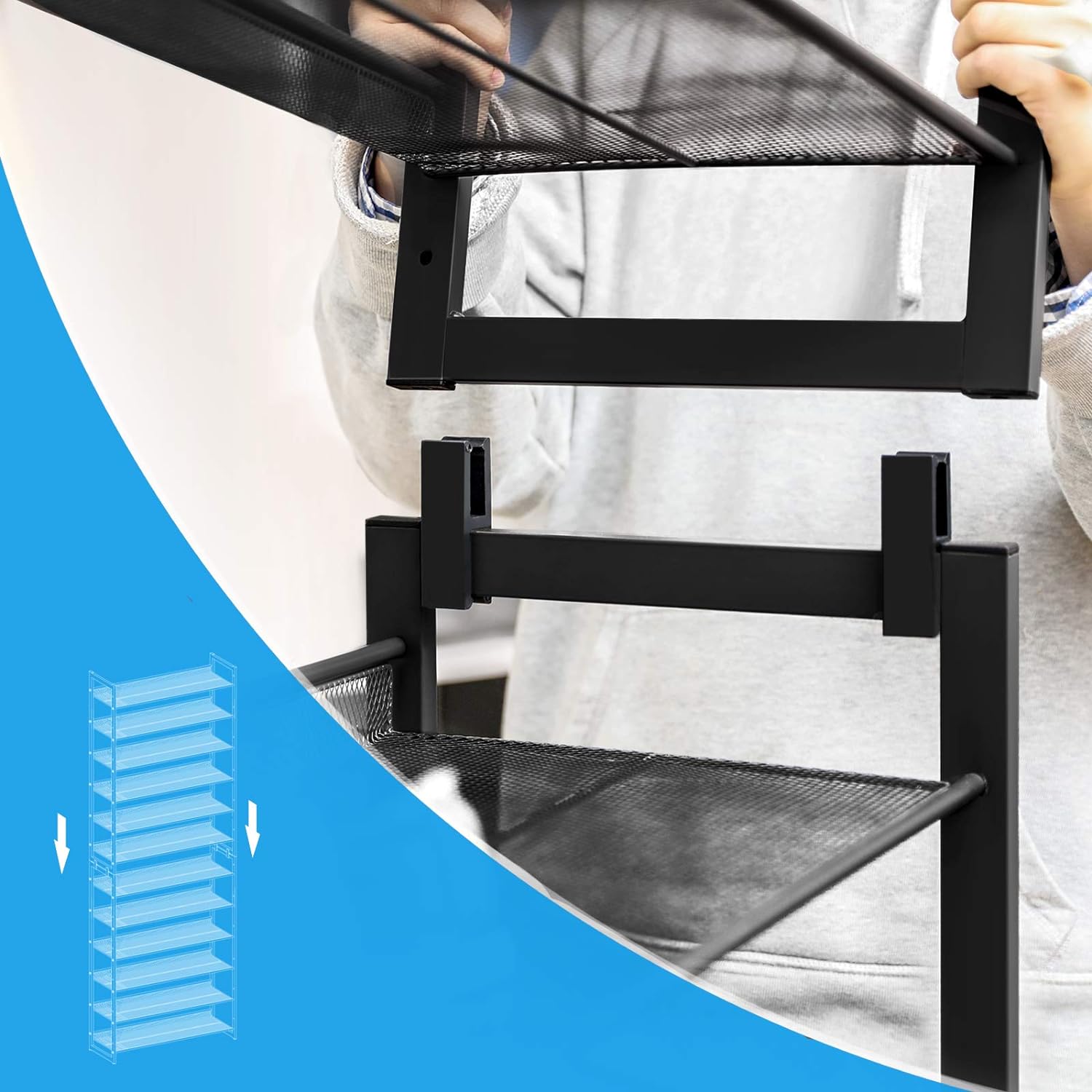 SONGMICS Raft pentru pantofi suprapozabil, pe 12 nivele, din metal, cu rafturi reglabile, pentru 48-60 perechi, 31x 93x223cm, negru