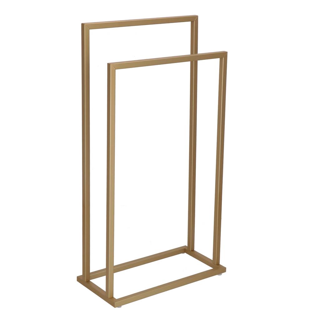 Suport metalic de baie pentru prosoape, cu 2 standuri, 86 cm, auriu mat
