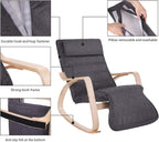 SONGMICS Scaun balansoar din lemn, suport picioare reglabil, maxim 150kg, 67x115x91cm, gri inchis