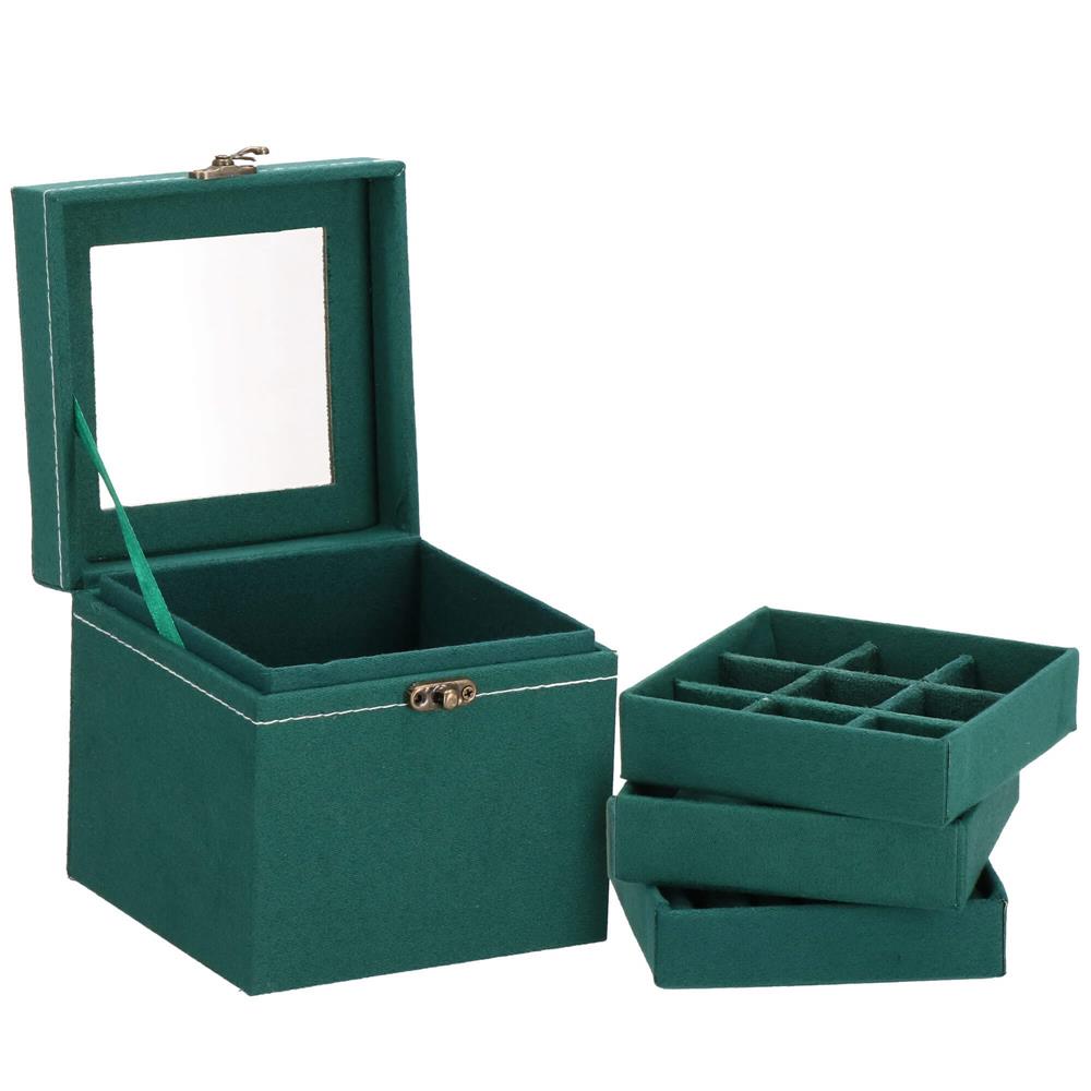 (DL) Cutie depozitare si organizare bijuterii, velur, 12x 12 x 12 cm, verde
