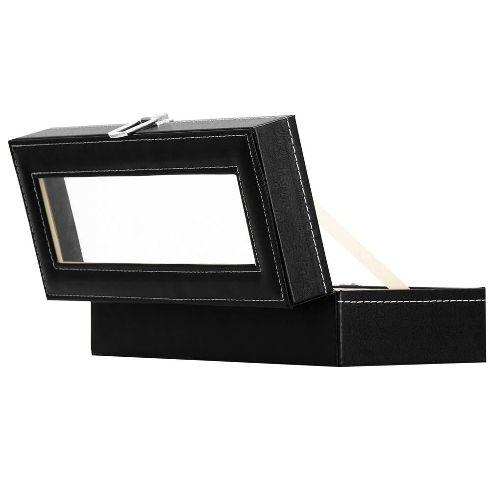 Cutie depozitare si organizare ceasuri, MDF, piele ecologica, 30x11x8cm, negru