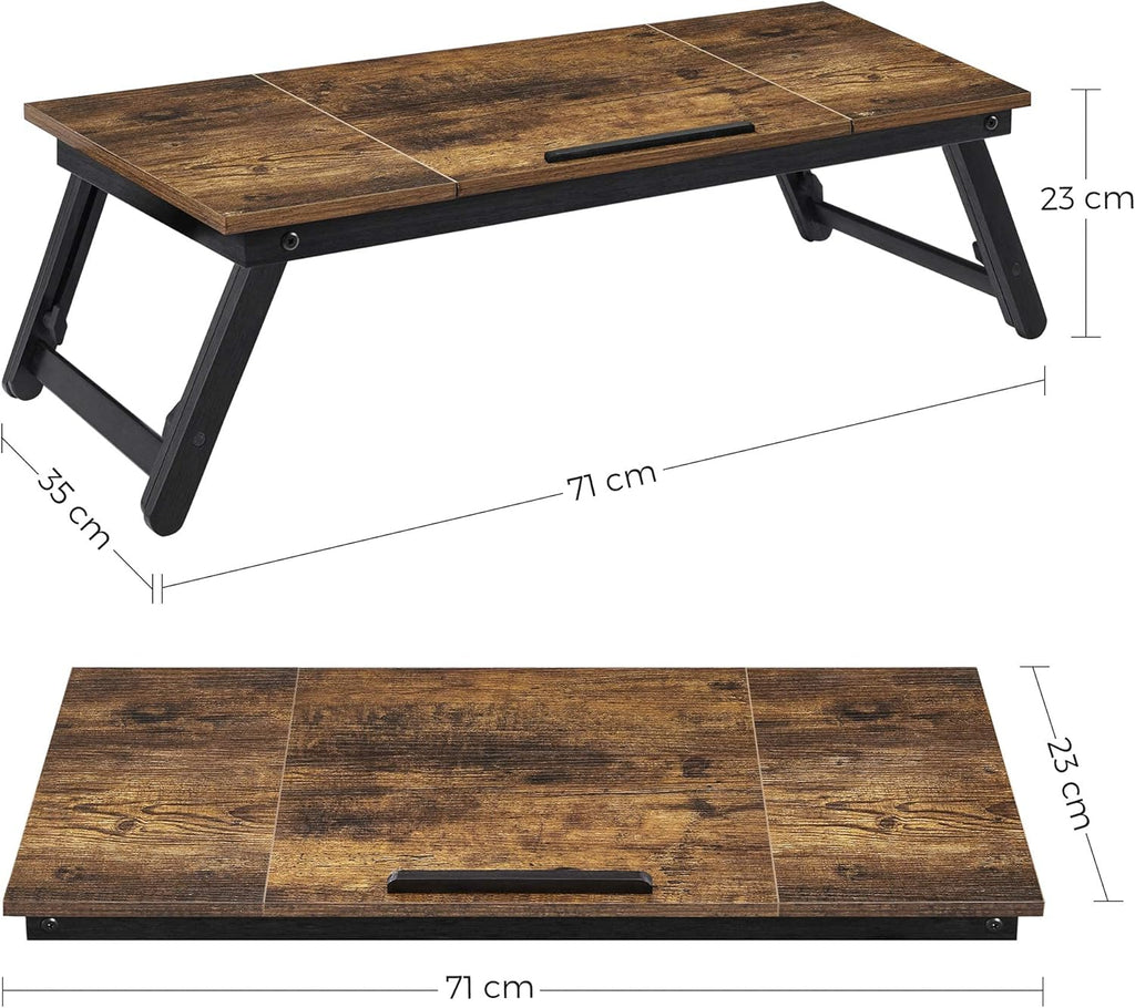 SONGMICS Masa de pat pentru laptop, plabila si reglabila, 71x35x23 cm, maro