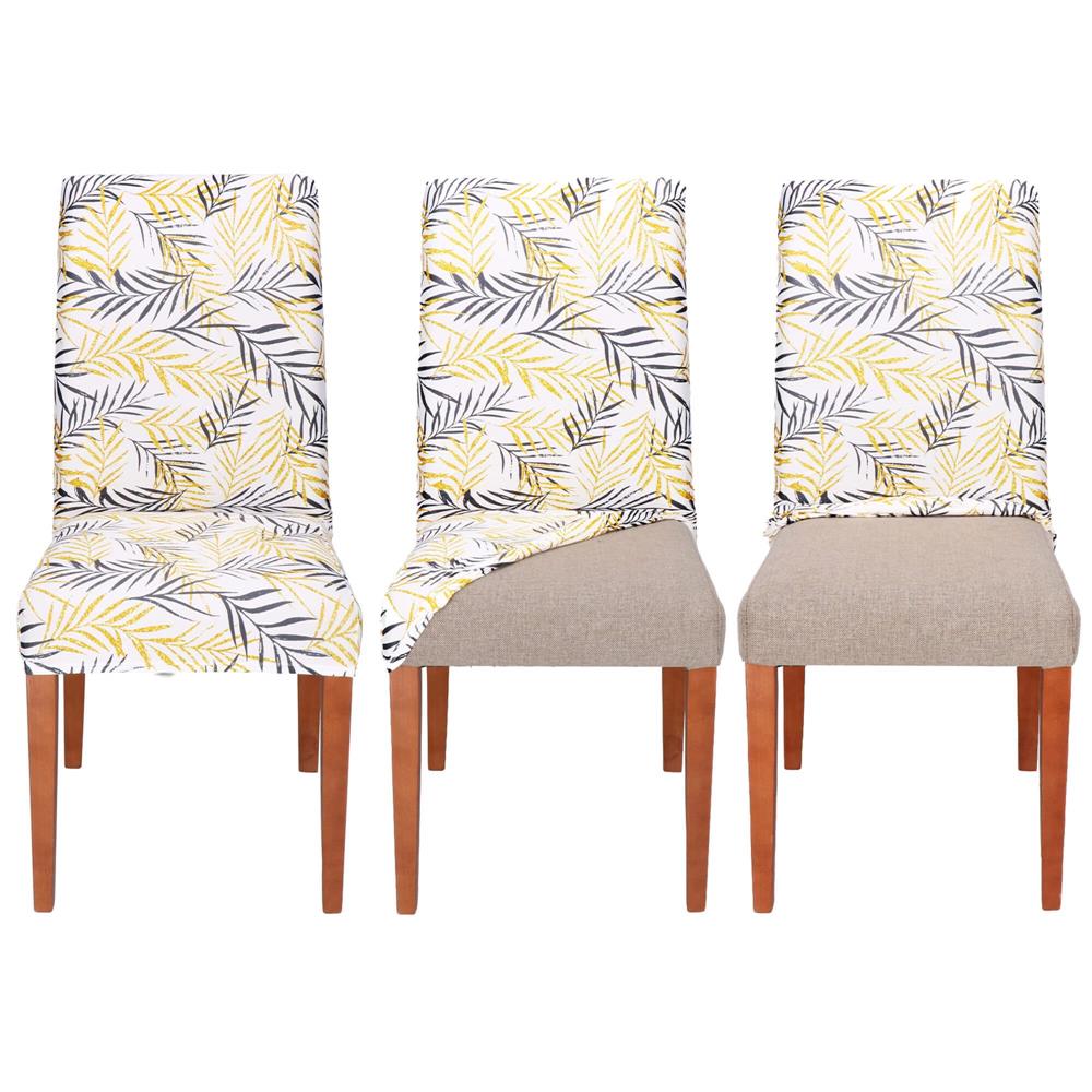 Husa pentru scaun, marime universala, poliester si spandex, 38x70cm, alb, gri si galben