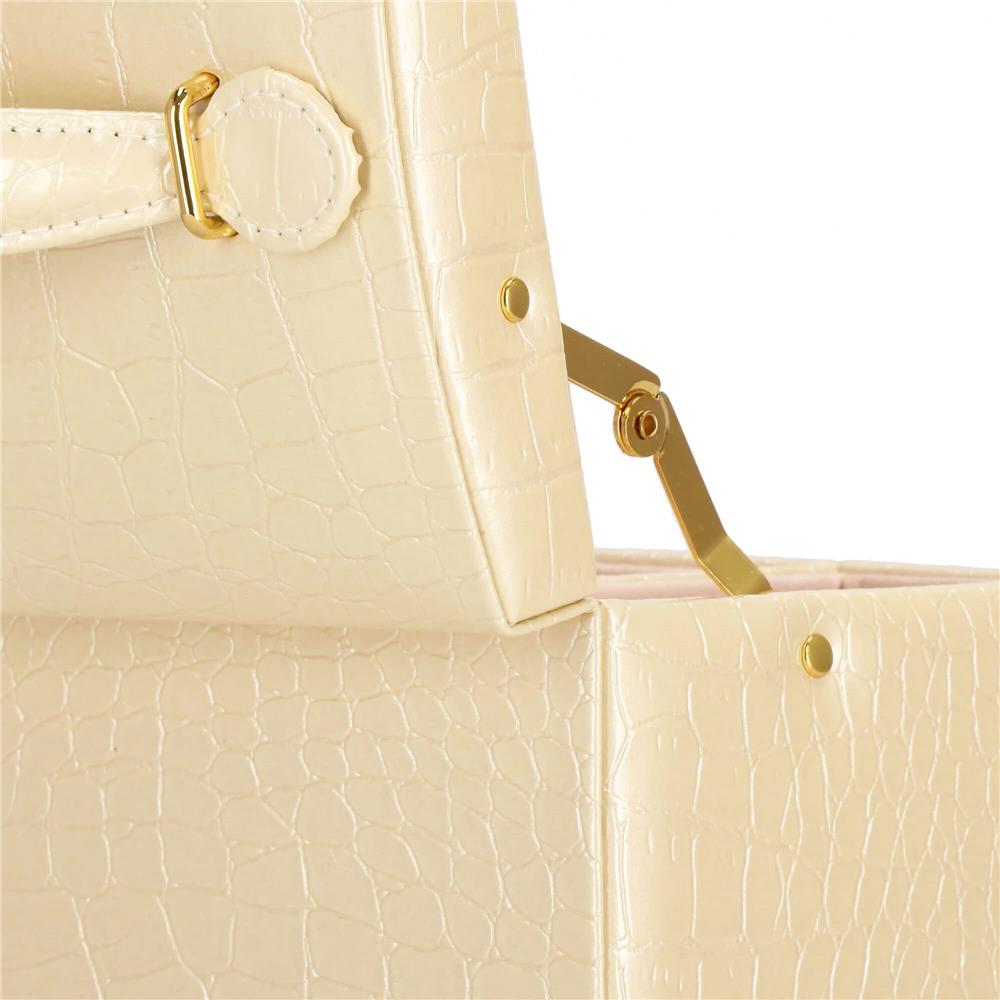 (DL) Cutie depozitare si organizare bijuterii, MDF, piele ecologica si velur, 17,5 x 14 x 12,5cm, crem