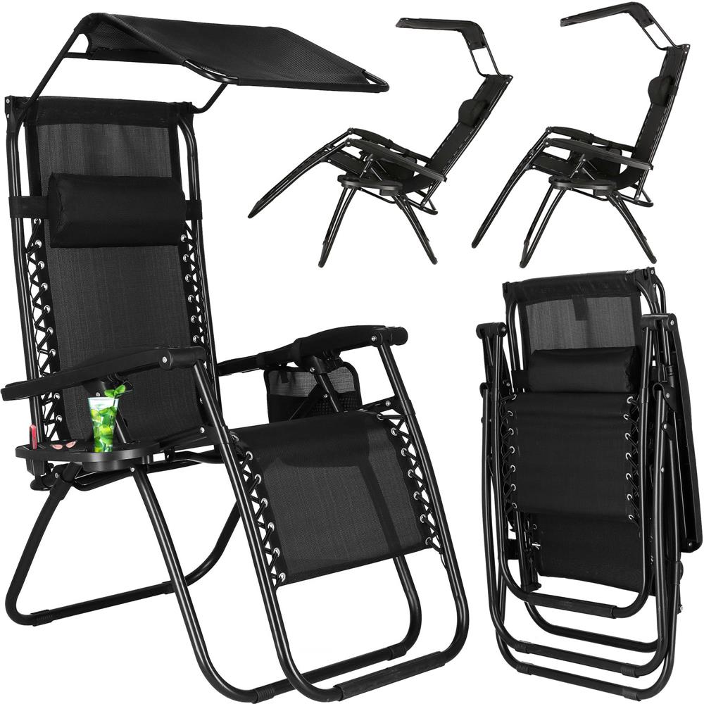 Sezlong pliabil  GC3, Relax Zero Gravity cu parasolar, 175cm, negru