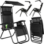 Sezlong pliabil  GC3, Relax Zero Gravity cu parasolar, 175cm, negru