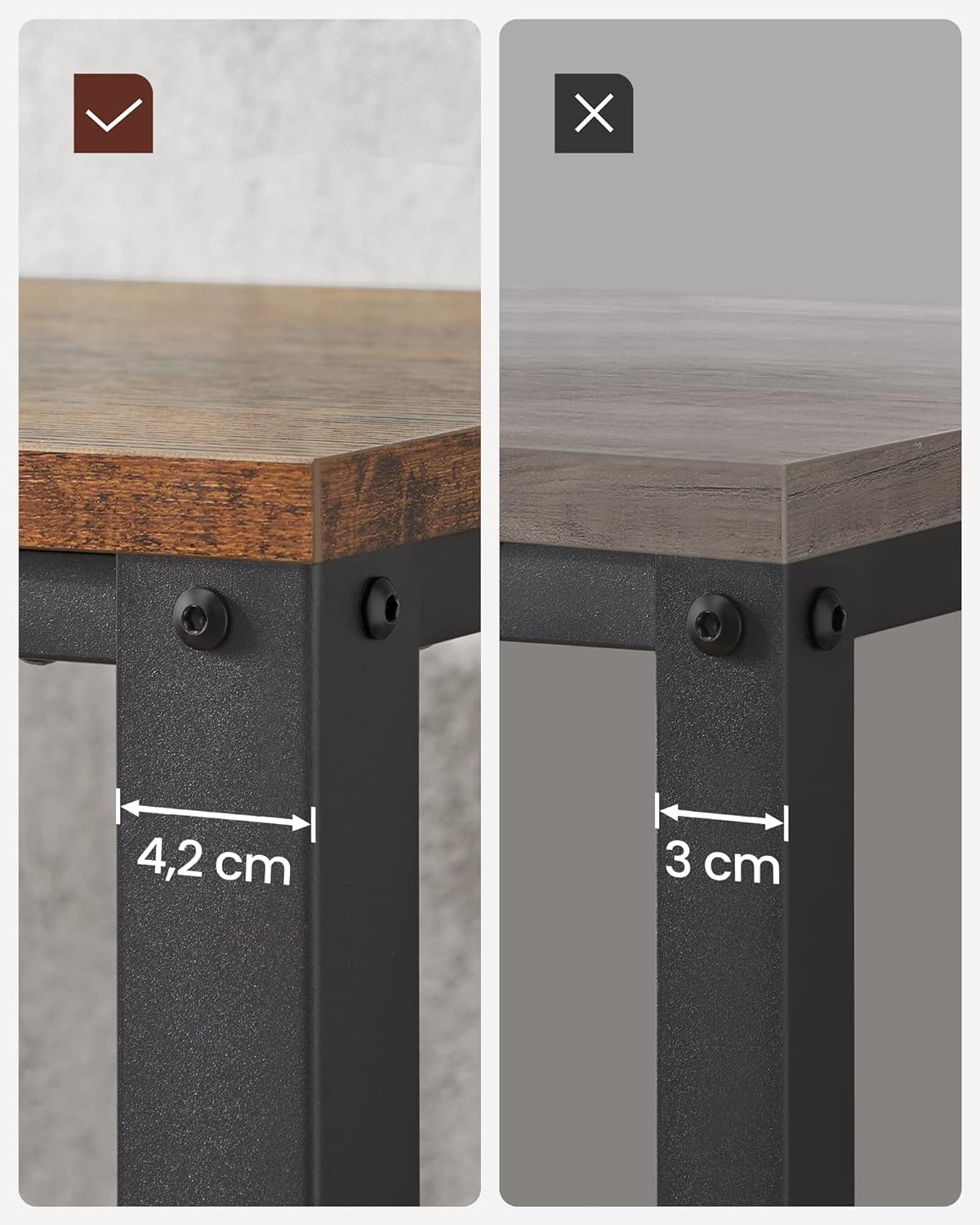 VASAGLE Masa de cafea laterala, tip noptiera, cu cadru metalic, 45x45x55cm, maro rustic si negru