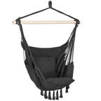 Hamac tip leagan suspendat pentru casa sau gradina, cu perne, 130x100cm, 150kg, gri inchis