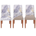 Set 4 huse pentru scaun, marime universala, poliester si spandex, 38x70cm, alb, nuante de bleumarin, galben