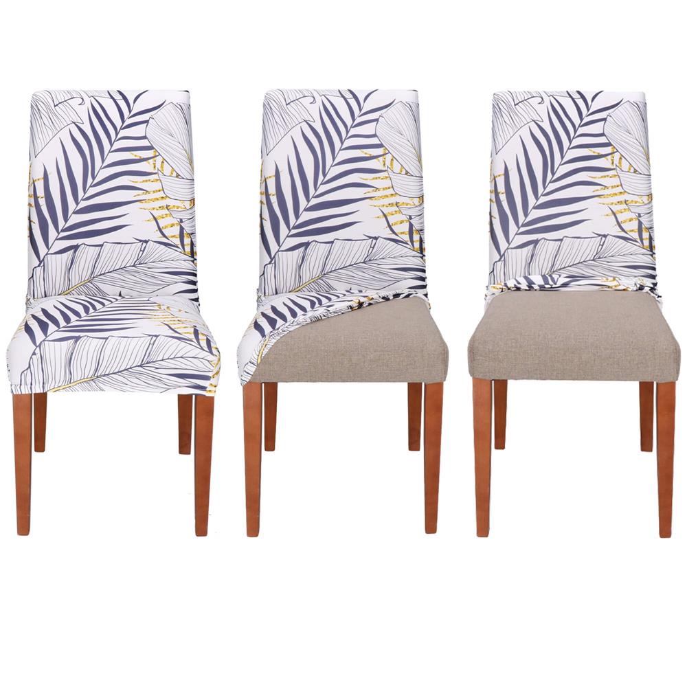 Set 4 huse pentru scaun, marime universala, poliester si spandex, 38x70cm, alb, nuante de bleumarin, galben