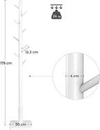 VASAGLE Cuier pentru haine, din lemn masiv, tip pom, cu 8 carlige, baza patrata, 175cm, alb
