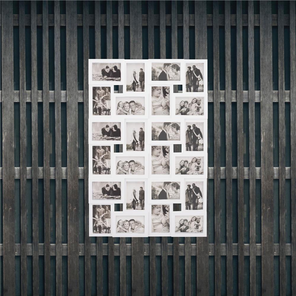 Rama foto de perete, colaj de 24 fotografii, 57x86cm, alb