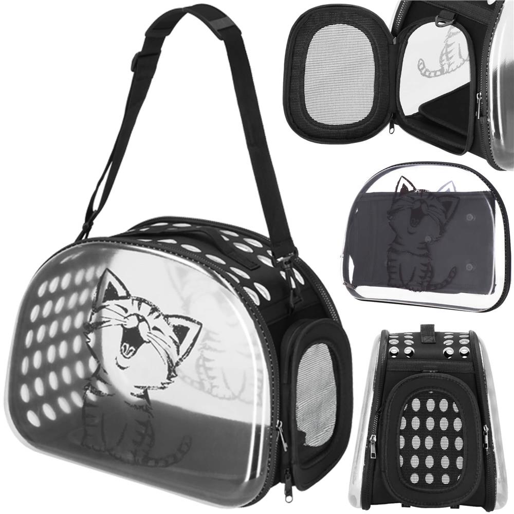 Geanta pentru transport animale de companie pisica sau catel, M, 42x26x32 cm, transparent