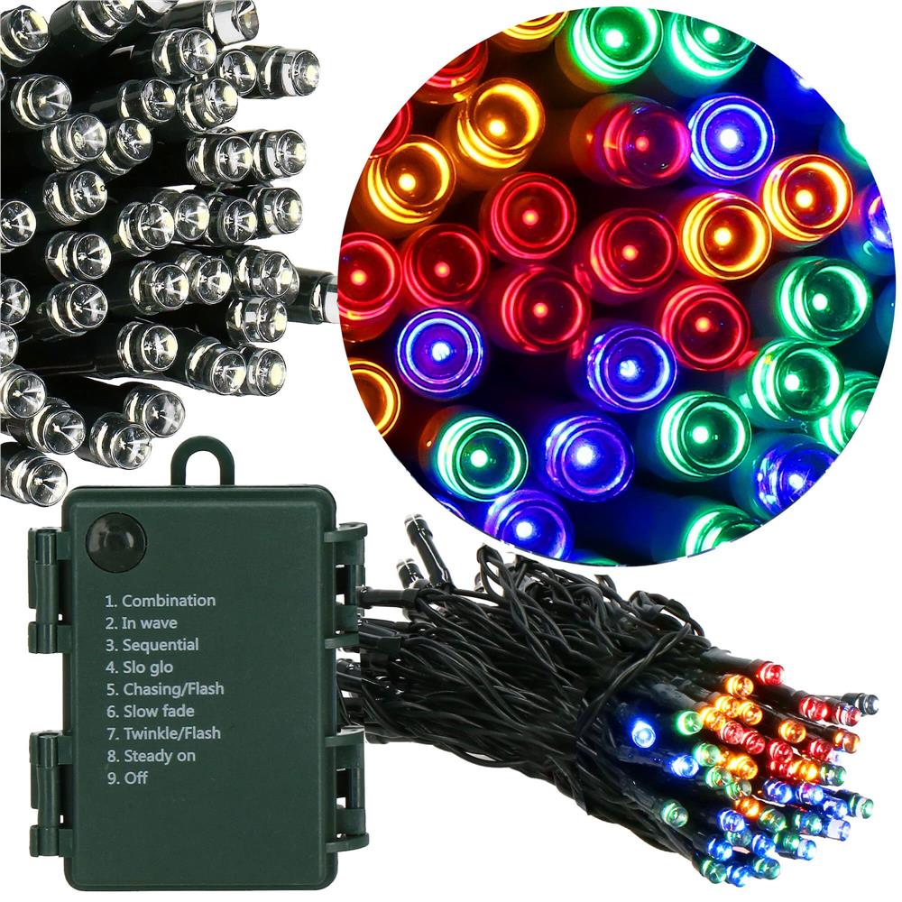 Instalatie lumini de exterior pentru gradina, 10 metri, 100 LED-uri, cu baterii, multicolor