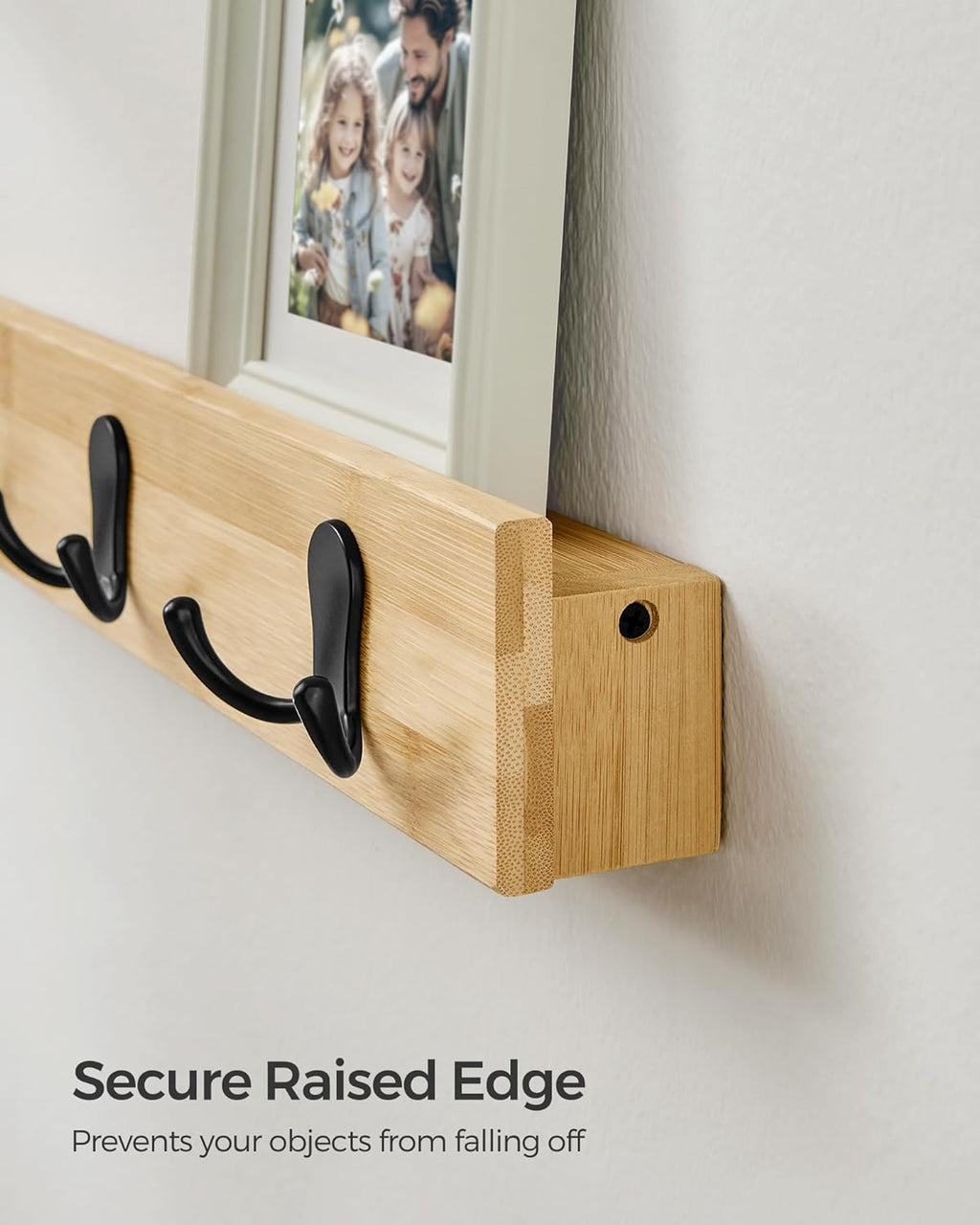 SONGMICS Cuier de perete pentru hol sau baie, 5 carlige duble, 5x70x7 cm, maro natural