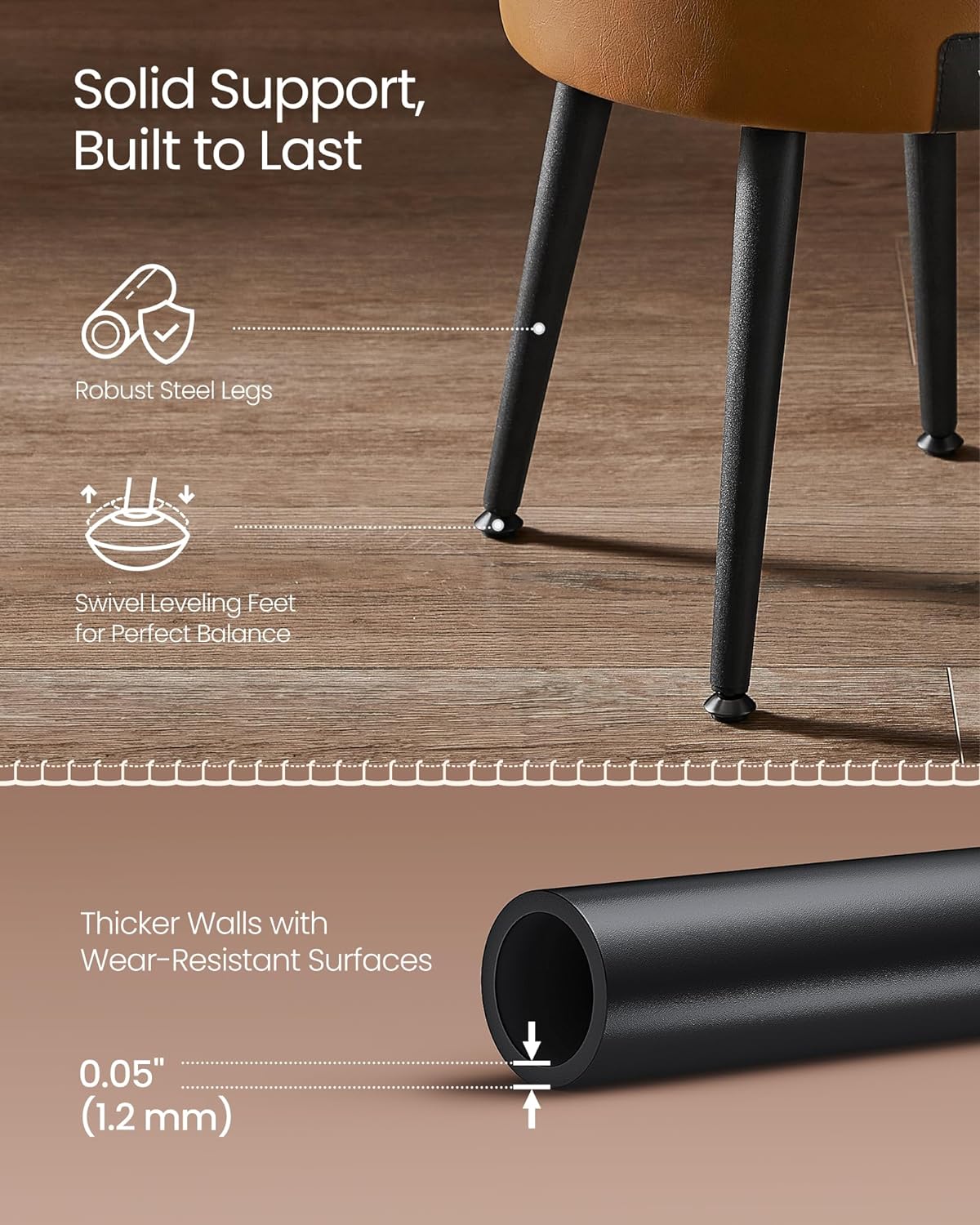 VASAGLE Taburet cu spatiu de depozitare, tapitat PU, cu 2 fete, diametru 32 cm, maro