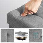 SONGMICS Taburet pliabil cu sezut moale, spatiu de depozitare, maxim 300 kg, 76x38x40 cm, gri deschis