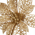 Set 10 ornamente pentru bradul de Craciun, stea Poinsettia, 14cm, auriu